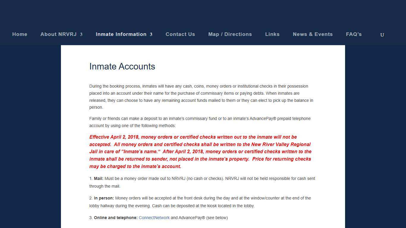 Inmate Accounts New River Valley Regional Jail